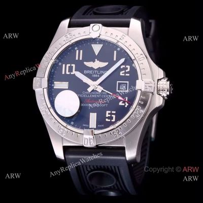 Breitling Avenger II Seawolf Black Dial Black Rubber Band Watch 44mm